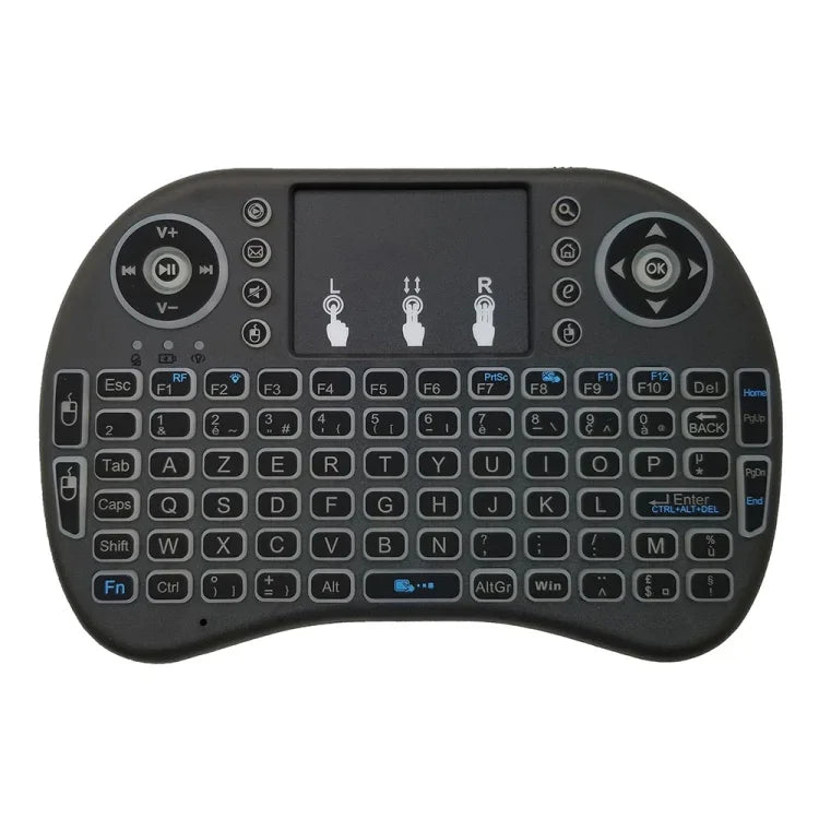 Support Language: French i8 Air Mouse Wireless Backlit Keyboard with Touchpad for Android TV Box & Smart TV & PC Tablet & Xbox360 & PS3 & HTPC/IPTV, French