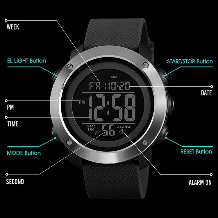 SKMEI 1426 Multifunctional Outdoor Fashion Noctilucent Waterproof White Machine Rubber Ring Digital Watch, White Machine Rubber Ring, 1426 White Machine Rubber Ring