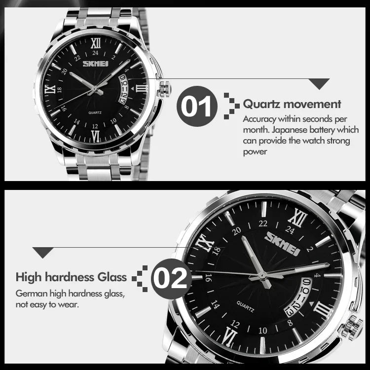 SKMEI 9069 Multifunctional Outdoor Fashion Business Waterproof Interval Gold Shell Quartz Wrist Watch