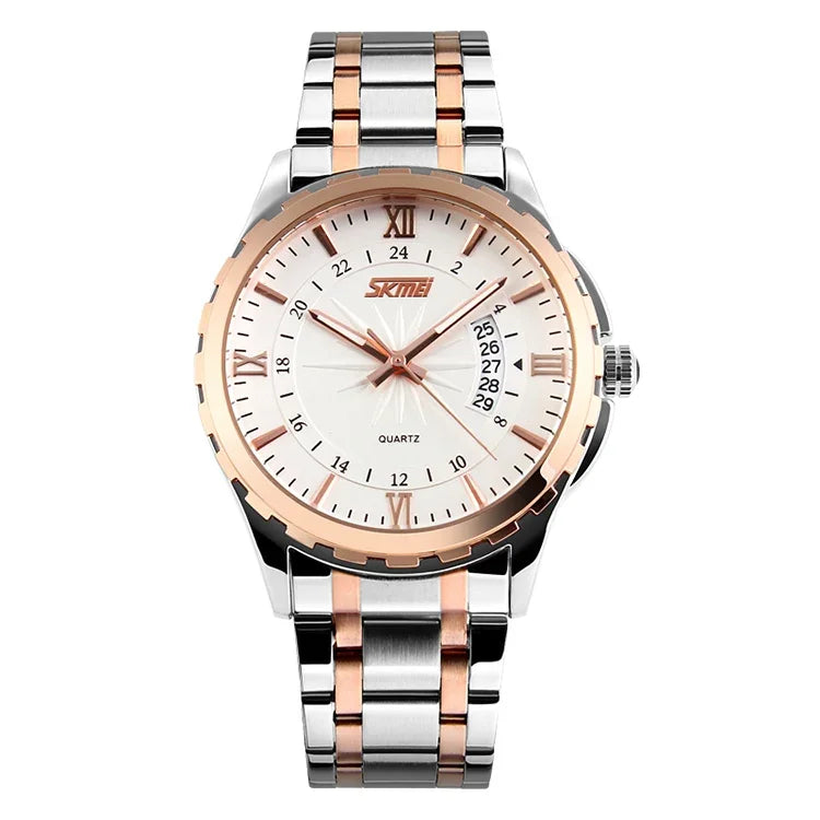 SKMEI 9069 Multifunctional Outdoor Fashion Business Waterproof Interval Gold Shell Quartz Wrist Watch
