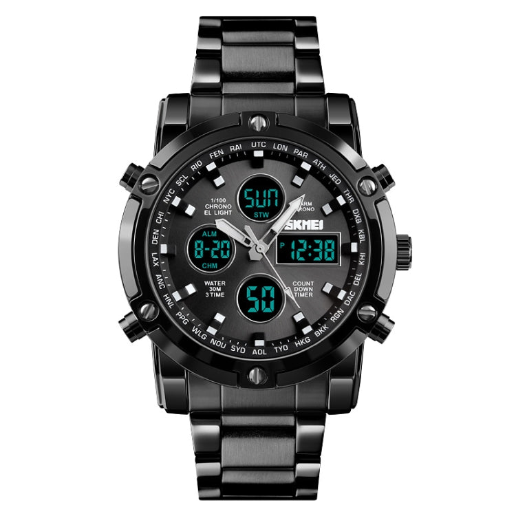 SKMEI 1389 Multifunctional Men Business Digital Watch 30m Waterproof Large Dial Wrist Watch with Stainless Steel Watchband , 1389 Silver, 1389 Black, 1389 Blue