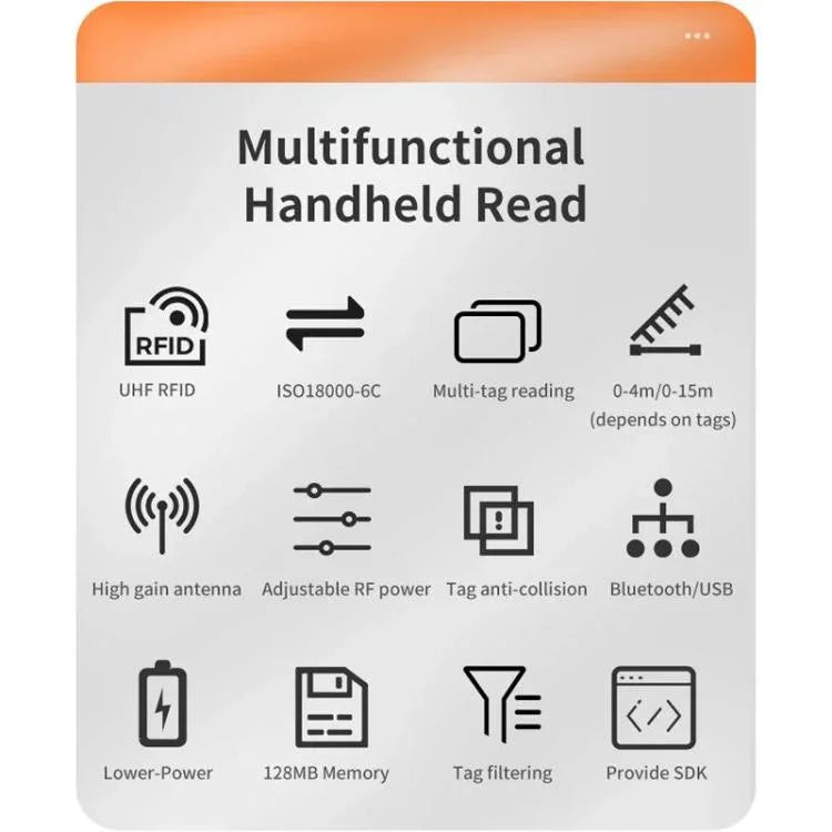 E710 Chip Long Range RFID UHF Portable Handheld Bluetooth Reader, Style: Enhanced + 2D Head, Enhanced + 2D Head, EU Plug, Enhanced + 2D Head, US Plug, Enhanced + 2D Head, UK Plug
