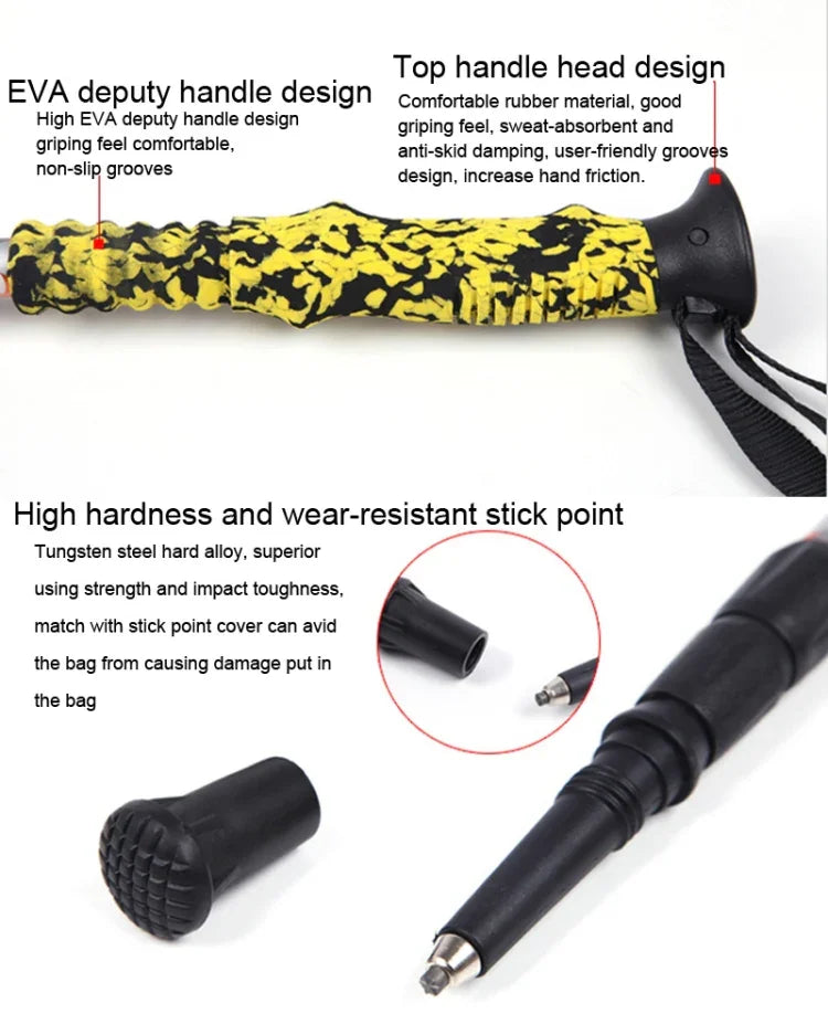 135cm Adjustable Portable Height Outdoor Aluminum Trekking Poles, Red#135cm, Green#135cm