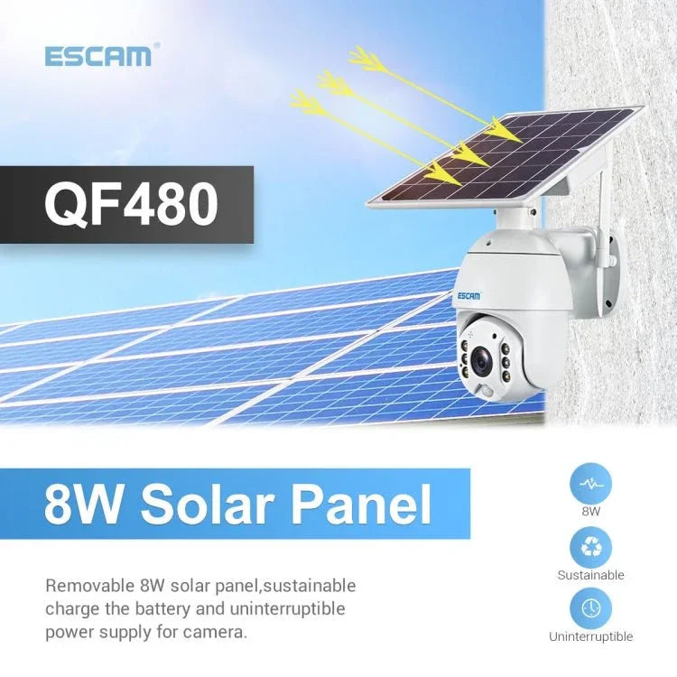 ESCAM QF480 US Version HD 1080P IP66 Waterproof 4G Solar Panel PT IP Camera with Battery, Support Night Vision / Motion Detection / TF Card / Two Way Audio - Trustpick