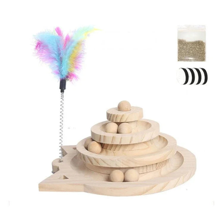 MZP01 Solid Wood Turntable Cat Toys Durable Funny Cat Stick Scratcher, Specification: - Trustpick