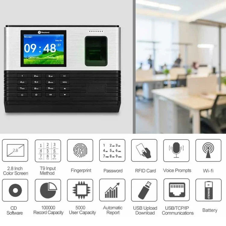Realand AL355 Fingerprint Time Attendance with 2.8 inch Color Screen & ID Card Function & WiFi - Trustpick