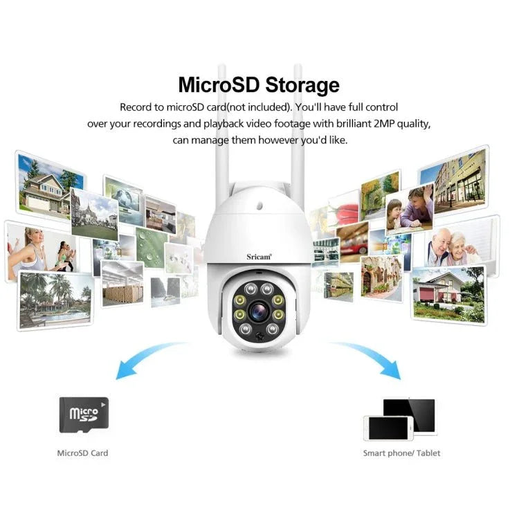 Sricam SP028 1080P HD Outdoor PTZ Camera, Support Two Way Audio / Motion Detection / Humanoid Detection / Color Night Vision / TF Card, US Plug - Trustpick